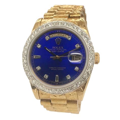 gold rolex president blue face